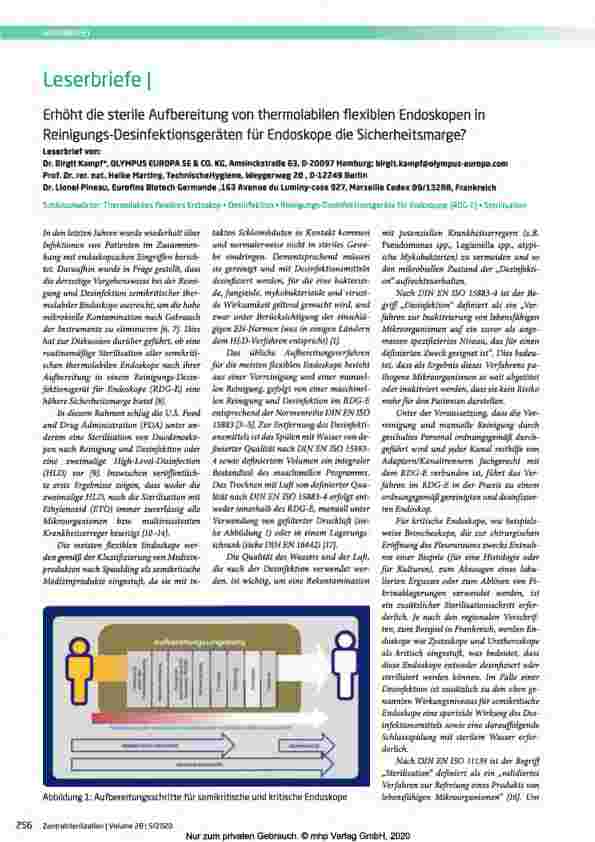 Vorschauseite 1: Erhöht die sterile Aufbereitung von thermolabilen flexiblen Endoskopen in Reinigungs-Desinfektionsgeräten für Endoskope die Sicherheitsmarge?