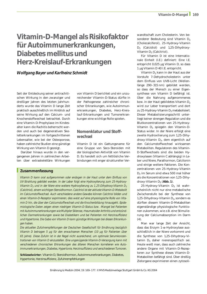 Vorschauseite 1: Vitamin-D-Mangel als Risikofaktor für Autoimmunerkrankungen, Diabetes mellitus und Herz-Kreislauf-Erkrankungen