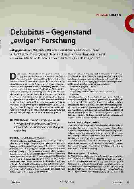 Vorschauseite 1: Dekubitus - Gegenstand „ewiger" Forschung