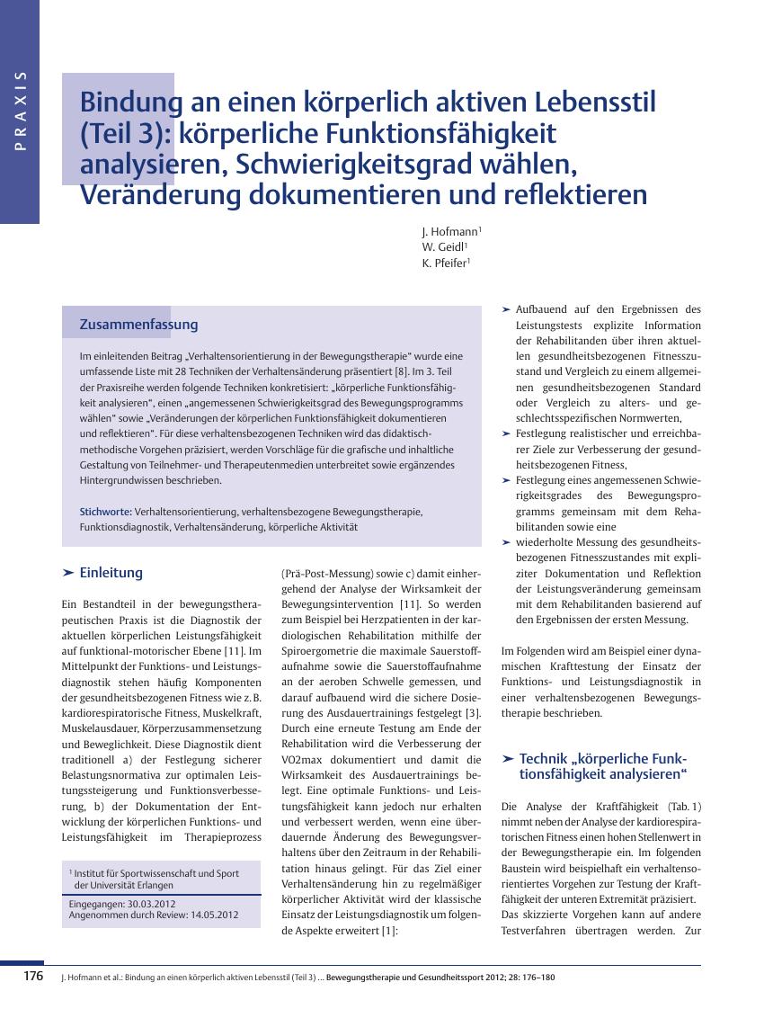 Vorschauseite 1: Bindung an einen körperlich aktiven Lebensstil (Teil 3): körperliche Funktionsfähigkeit analysieren, Schwierigkeitsgrad wählen, Veränderung dokumentieren und reflektieren