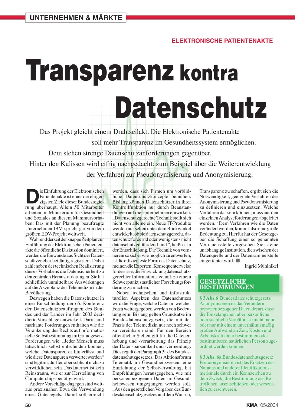 Vorschauseite 1: Transparenz kontra Datenschutz