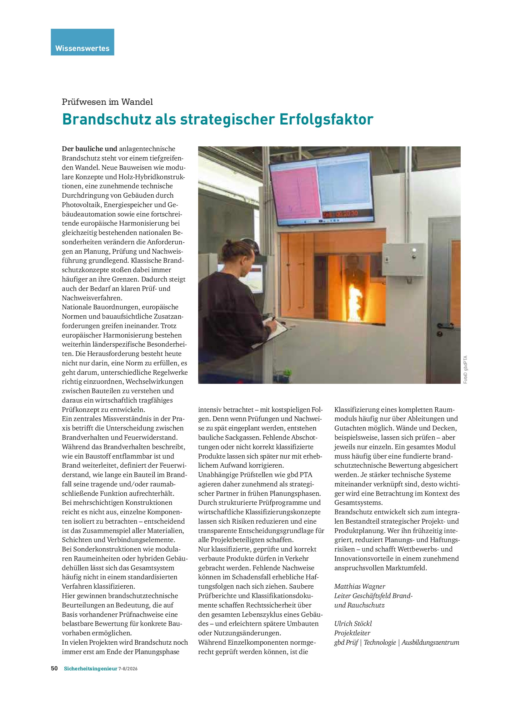 Vorschauseite 1: Prüfwesen im Wandel – Brandschutz als strategischer Erfolgsfaktor