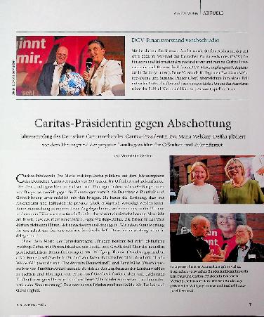Vorschauseite 1: Caritas-Präsidentin gegen Abschottung