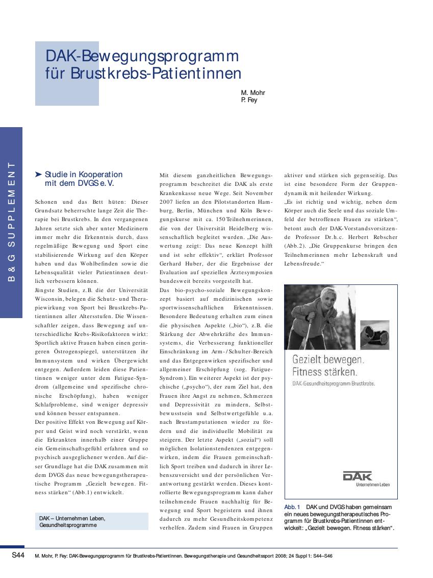Vorschauseite 1: DAK-Bewegungsprogramm für Brustkrebs-Patientinnen