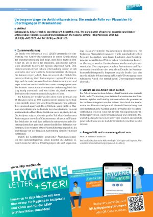 Vorschauseite 1: Verborgene Wege der Antibiotikaresistenz: Die zentrale Rolle von Plasmiden für Übertragungen im Krankenhaus