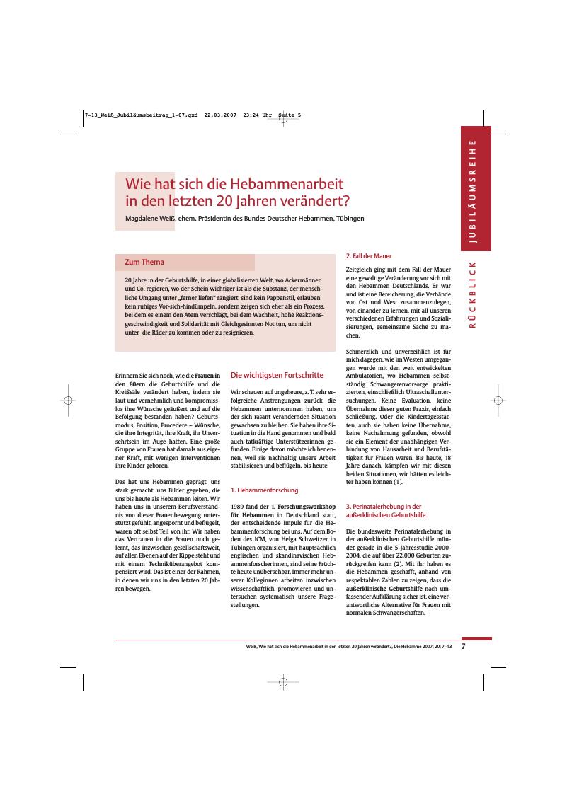 Vorschauseite 1: Wie hat sich die Hebammenarbeit in den letzten 20 Jahren verändert?