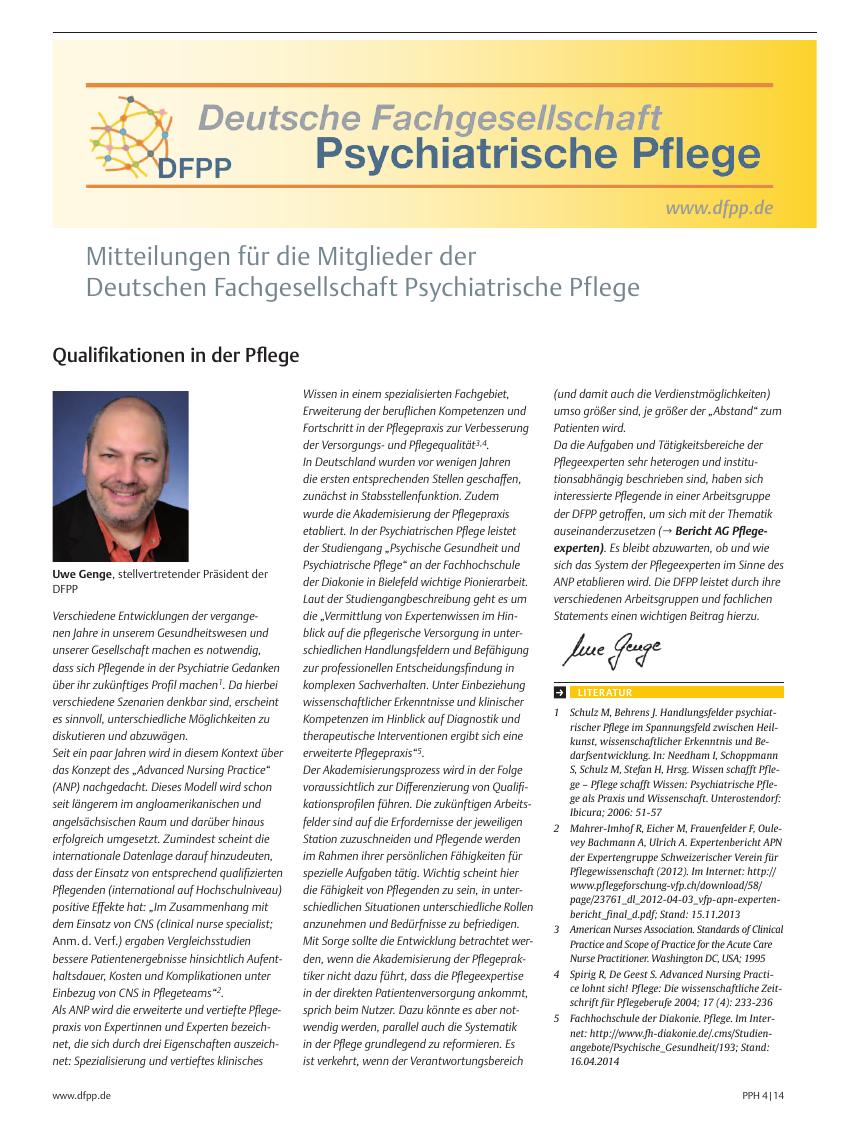 Vorschauseite 1: Mitteilungen für die Mitglieder der Deutschen Fachgesellschaft Psychiatrische Pflege