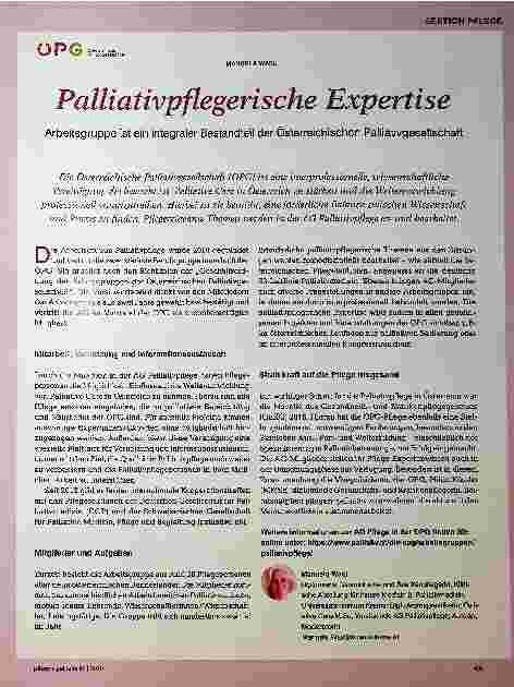 Vorschauseite 1: Palliativpflegerische Expertise Arbeitsgruppe ist ein integraler Bestandteil der Österreichischen Palliativgesellschaft.