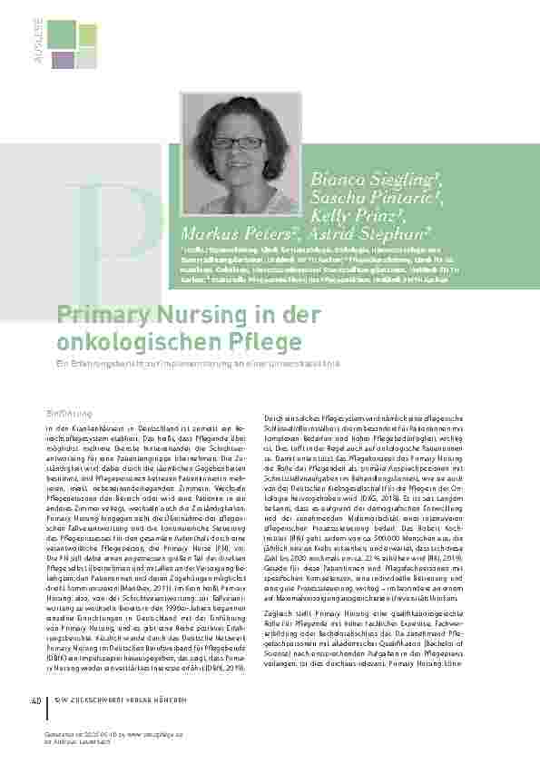 Vorschauseite 1: Primary Nursing in der onkologischen Pflege - Ein Erfahrungsbericht zur Implementierung an einer Universitätsklinik