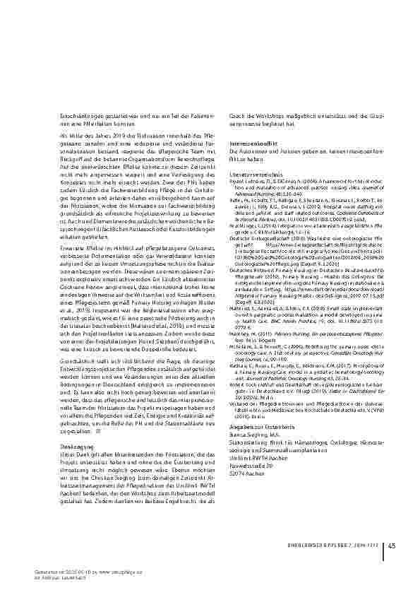 Vorschauseite 6: Primary Nursing in der onkologischen Pflege - Ein Erfahrungsbericht zur Implementierung an einer Universitätsklinik