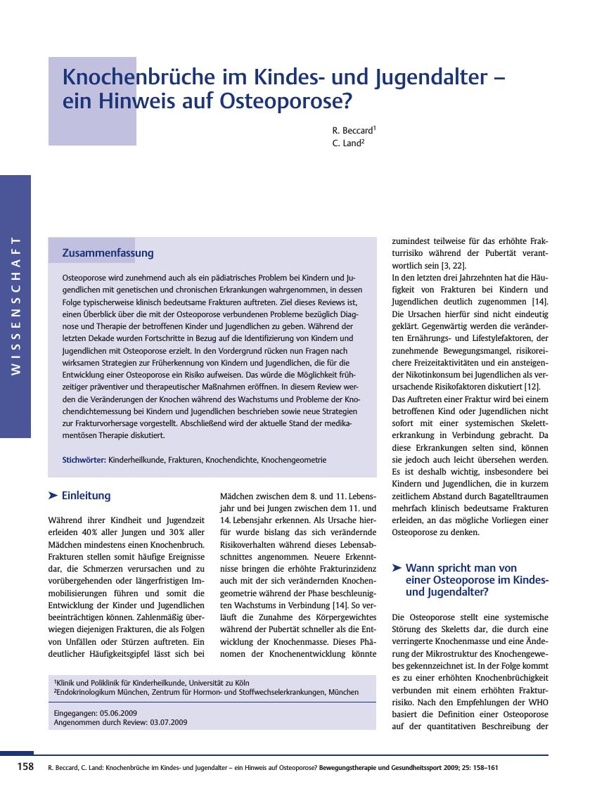 Vorschauseite 1: Knochenbrüche im Kindesund Jugendalter – ein Hinweis auf Osteoporose?
