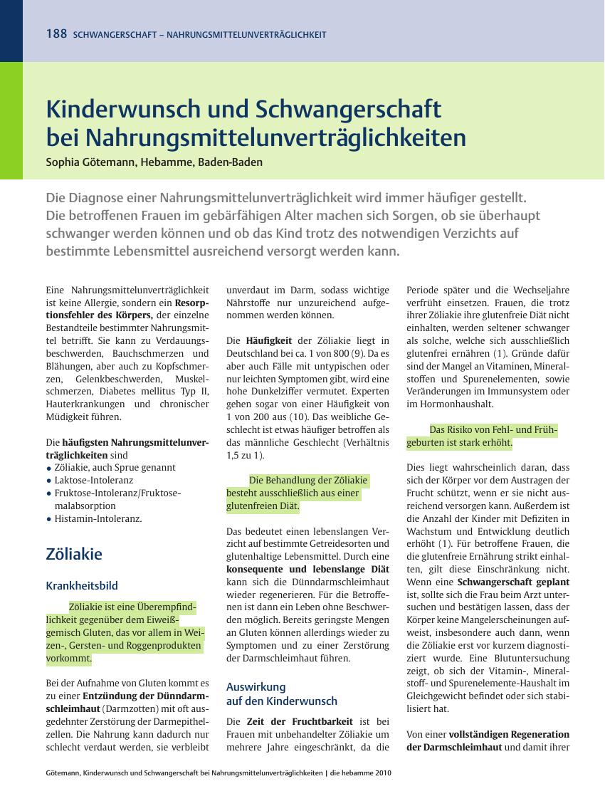 Vorschauseite 1: Kinderwunsch und Schwangerschaft bei Nahrungsmittelunverträglichkeiten