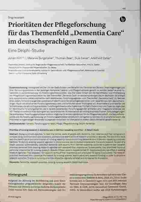 Vorschauseite 1: Prioritäten der Pflegeforschung für das Themenfeld „Dementia Care“ im deutschsprachigen Raum