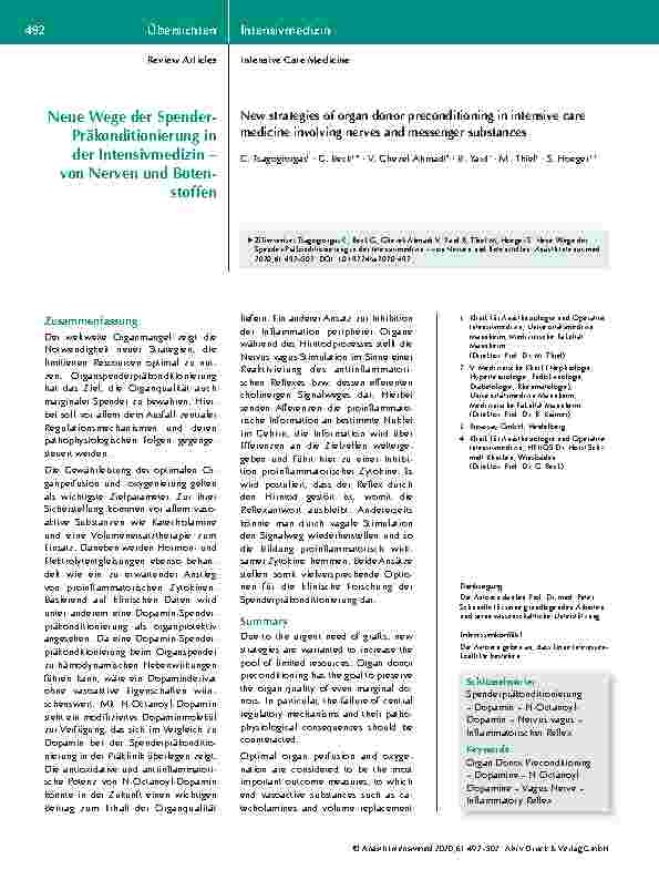 Vorschauseite 1: Neue Wege der Spenderpräkonditionierung in der Intensivmedizin – von Nerven und Botenstoffen