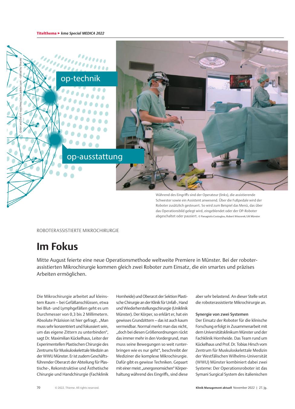 Vorschauseite 1: Roboterassistierte Mikrochirurgie: Im Fokus