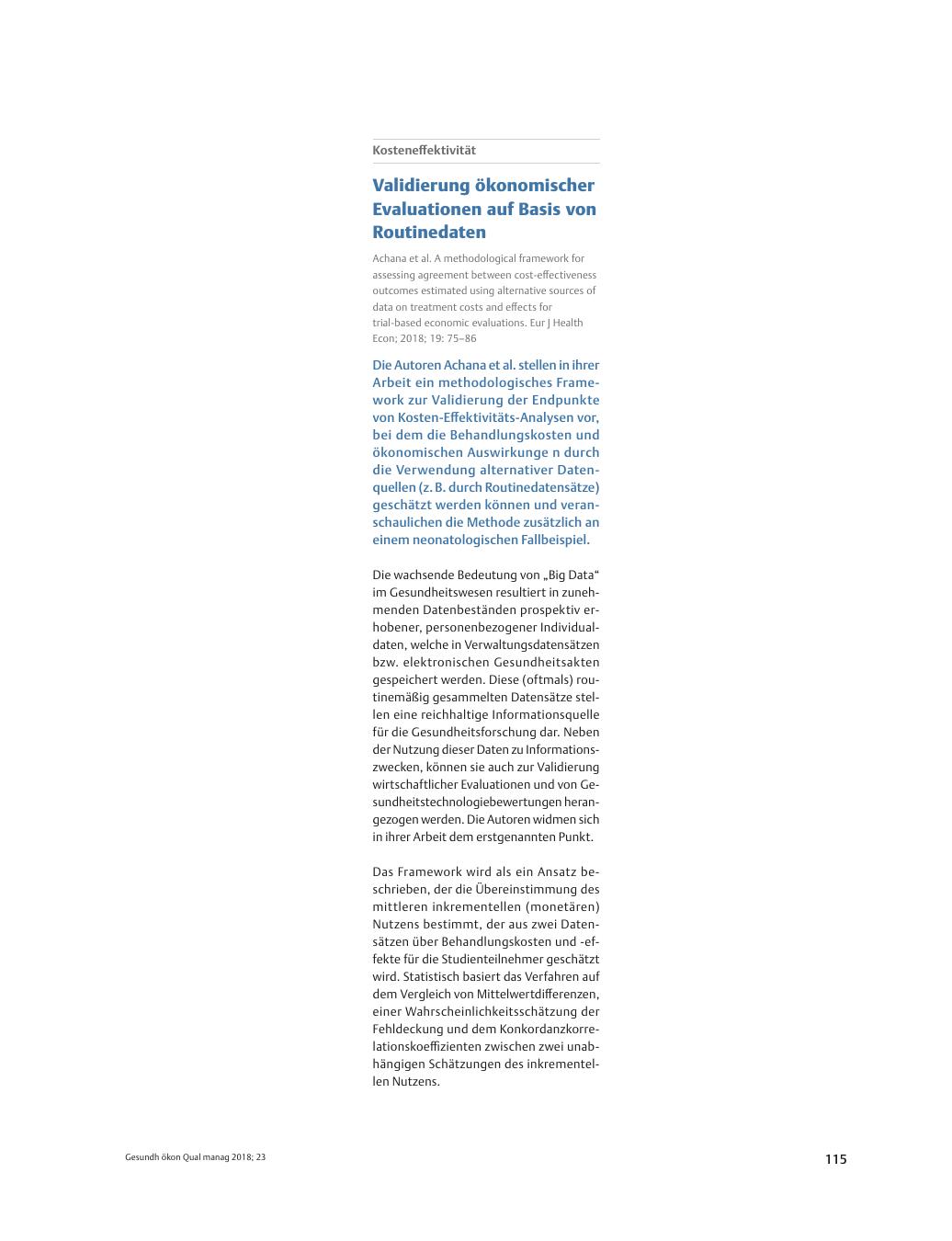 Vorschauseite 1: Kosteneffektivität ? Validierung ökonomischer Evaluationen auf Basis von Routinedaten