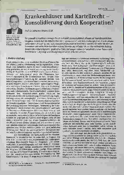 Vorschauseite 1: Krankenhäuser und Kartellrecht - Konsolidierung durch Kooperation?