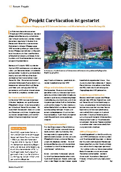Vorschauseite 1: Projekt CareVacation ist gestartet.