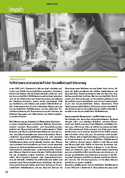 Vorschauseite 1: Reflexionen zu wissenschaftlicher Gesundheitspolitikberatung