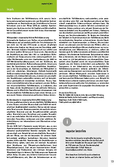 Vorschauseite 2: Reflexionen zu wissenschaftlicher Gesundheitspolitikberatung