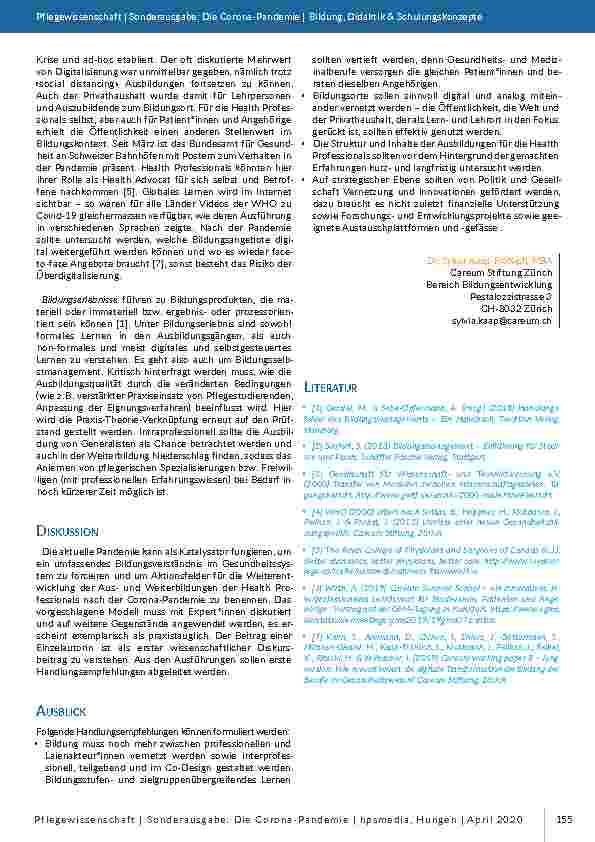 Vorschauseite 2: Positionspapier zum Bildungsmanagement des Gesundheitssystems – ein Diskussionsbeitrag am Beispiel der Covid-19-Pandemie