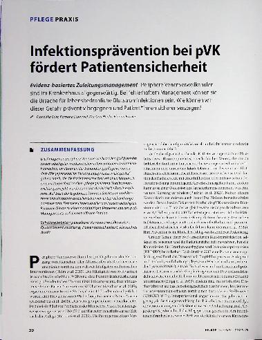 Vorschauseite 1: Infektionsprävention bei pVK fördert Patientensicherheit