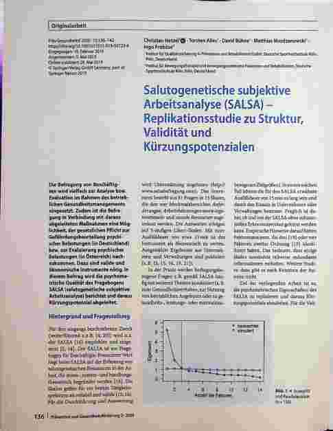 Vorschauseite 1: Salutogenetische subjektive Arbeitsanastlyse (SALSA) Replikationsstudie zu Struktur, Validität und Kürzungspotenzialen