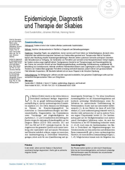 Vorschauseite 1: Epidemiologie, Diagnostik und Therapie der Skabies