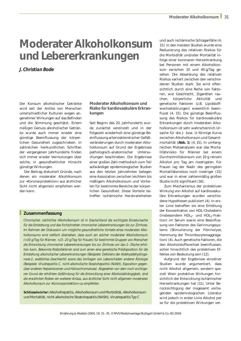 Vorschauseite 1: Moderater Alkoholkonsum und Lebererkrankungen