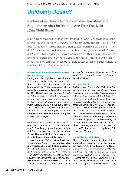 Vorschauseite 1: Undoing Desire? Performative Neuverhandlungen von Sexualität und Begehren im Alter im Rahmen des Tanz-Festivals „One Night Stand“