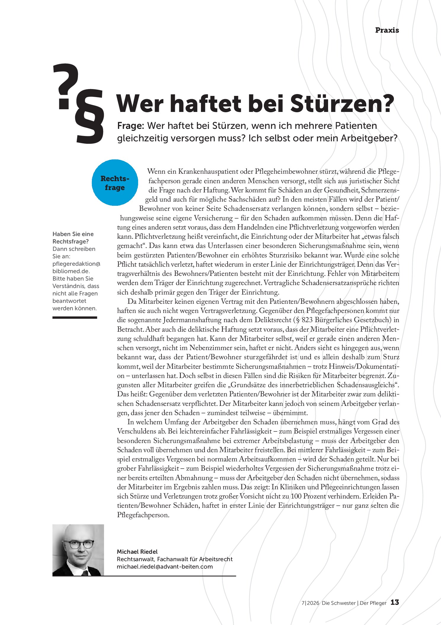 Vorschauseite 1: Wer haftet bei Stürzen?