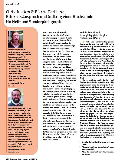 Vorschauseite 1: Ethik als Anspruch und Auftrag einer Hochschule für Heilund Sonderpädagogik