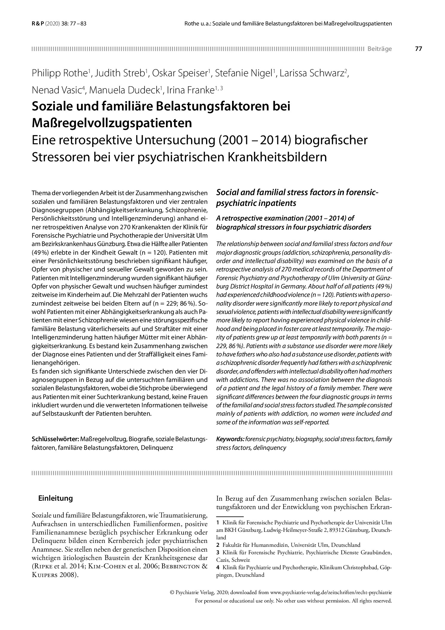 Vorschauseite 1: Soziale und familiäre Belastungsfaktoren bei Maßregelvollzugspatienten