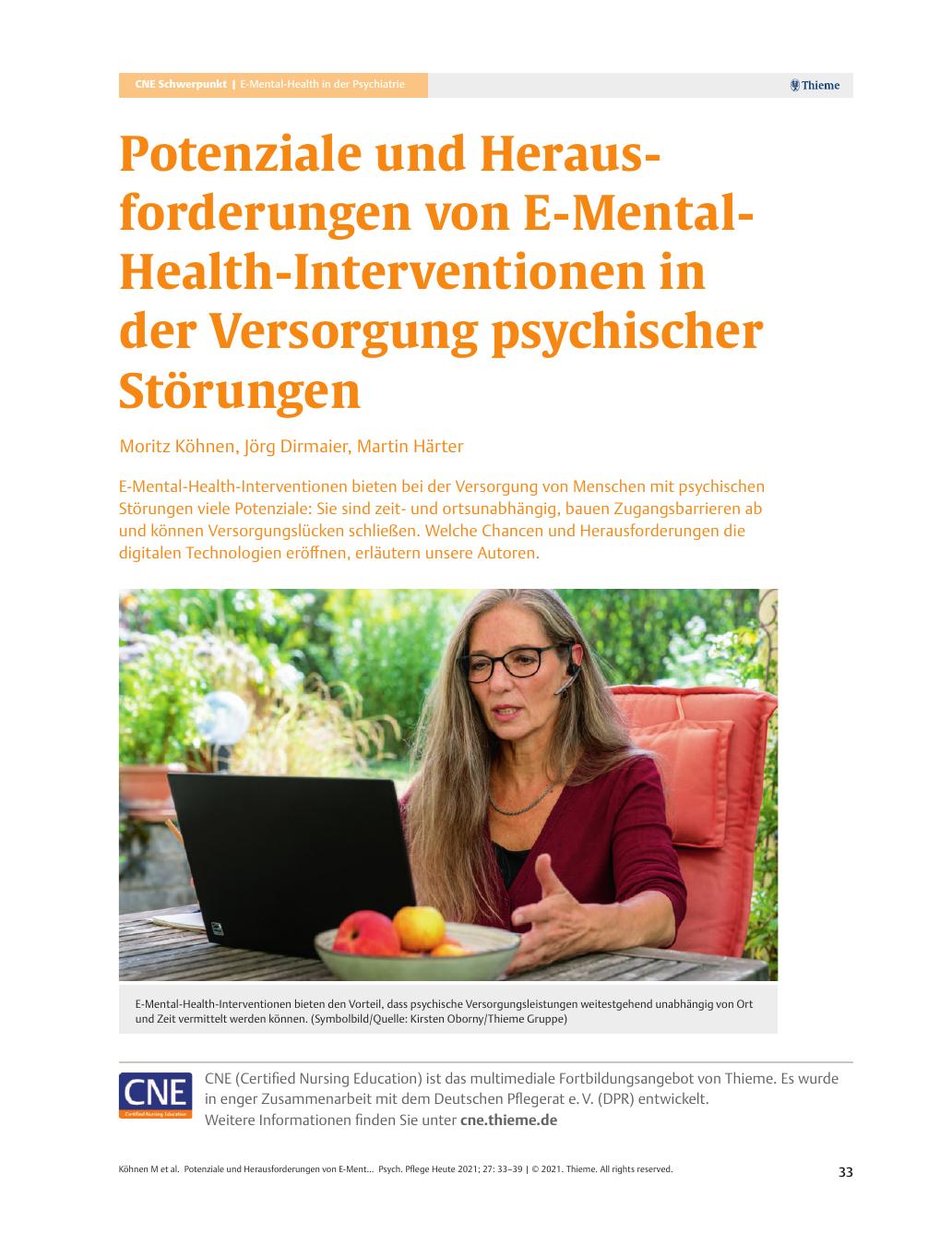 Vorschauseite 1: Potenziale und Herausforderungen von E-Mental-Health-Interventionen in der Versorgung psychischer Störungen