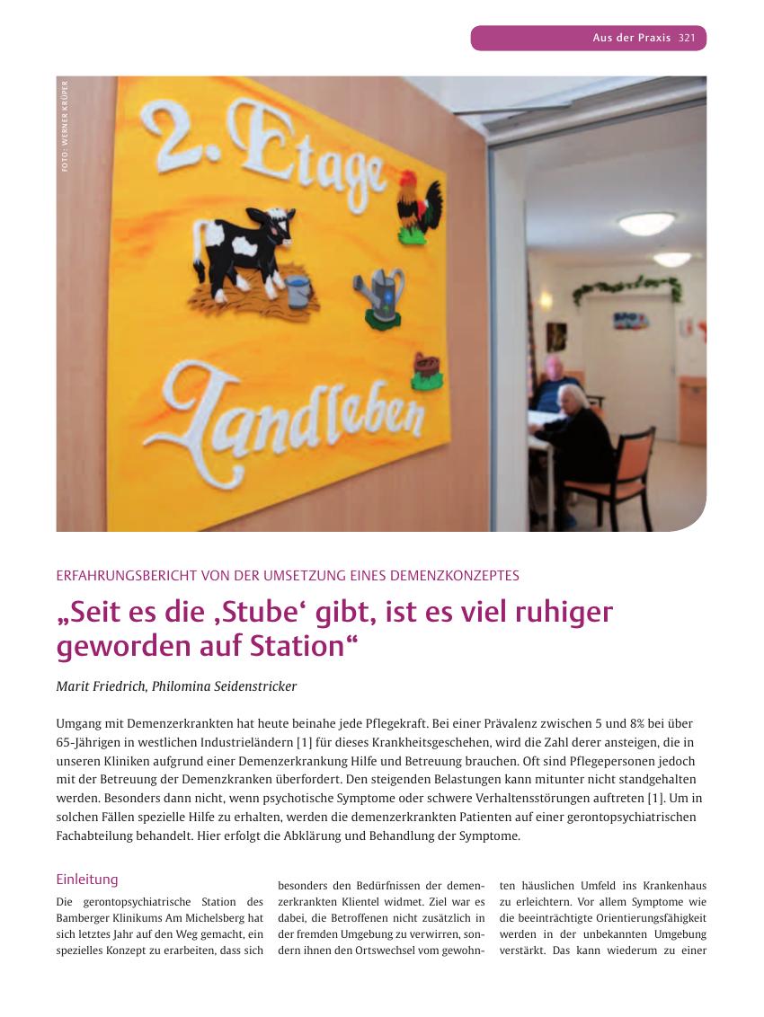 Vorschauseite 1: „Seit es die ,Stube‘ gibt, ist es viel ruhiger geworden auf Station”