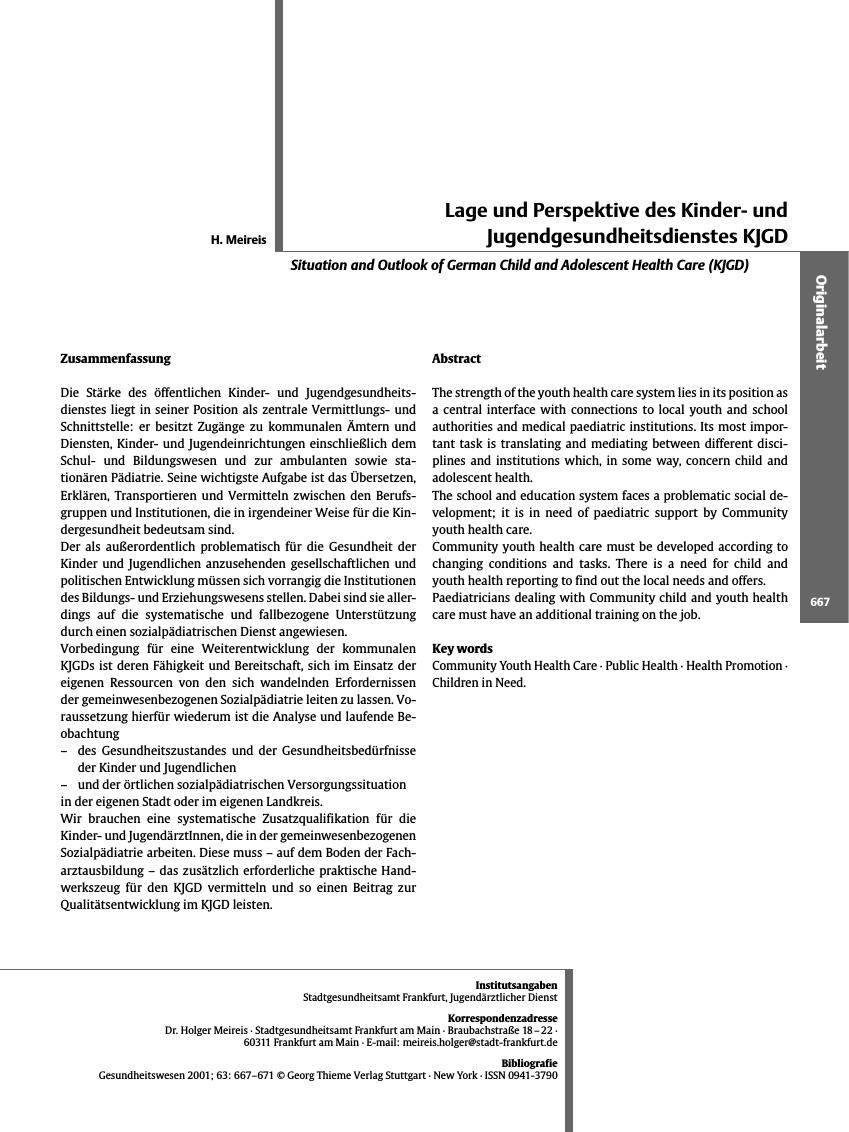 Vorschauseite 1: Lage und Perspektive des Kinderund Jugendgesundheitsdienstes KJGD