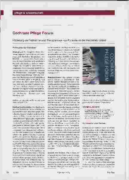 Vorschauseite 1: Cochrane Pflege Forum. Förderung der Teilnahme und Therapietreue von Patienten in der Herzrehabilitation