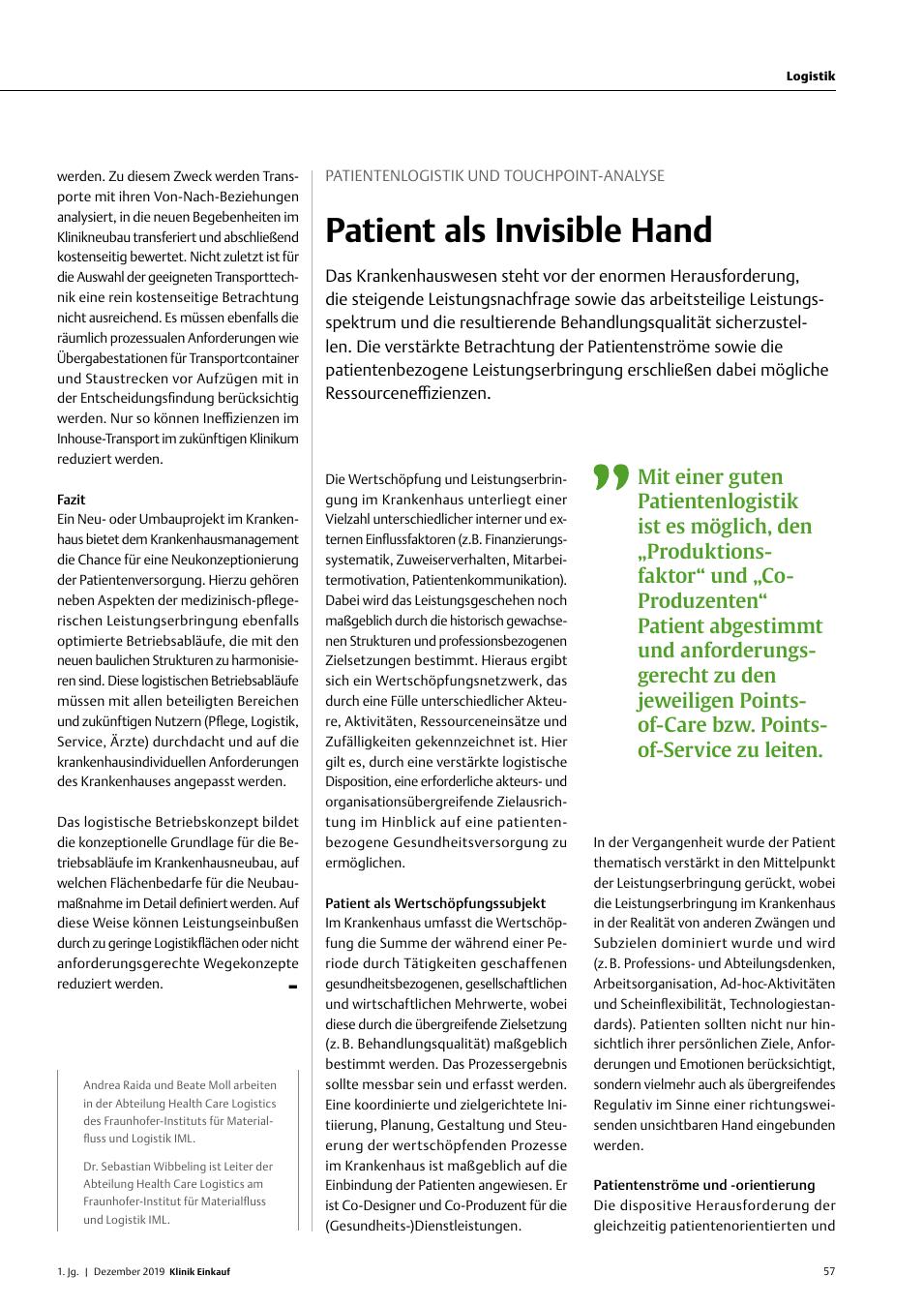 Vorschauseite 1: Patientenlogistik und Touchpoint-Analyse: Patient als Invisible Hand