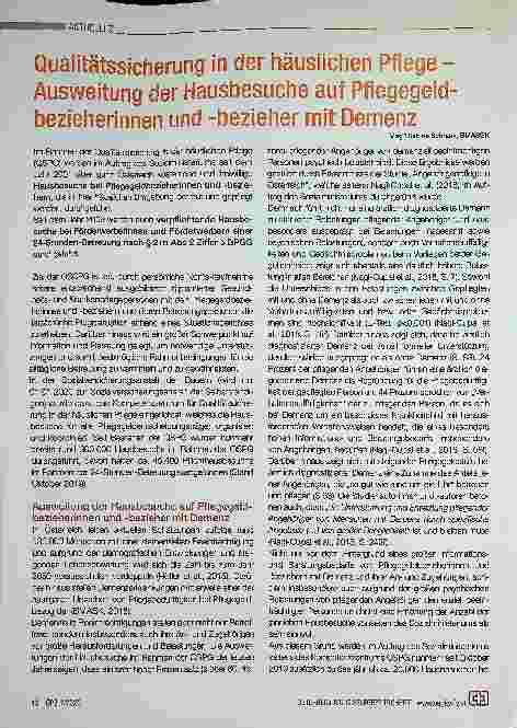 Vorschauseite 1: Qualitätssicherung in der häuslichen Pflege - Ausweitung der Hausbesuche auf Pflegegeldbezieherinnen und -bezieher mit Demenz