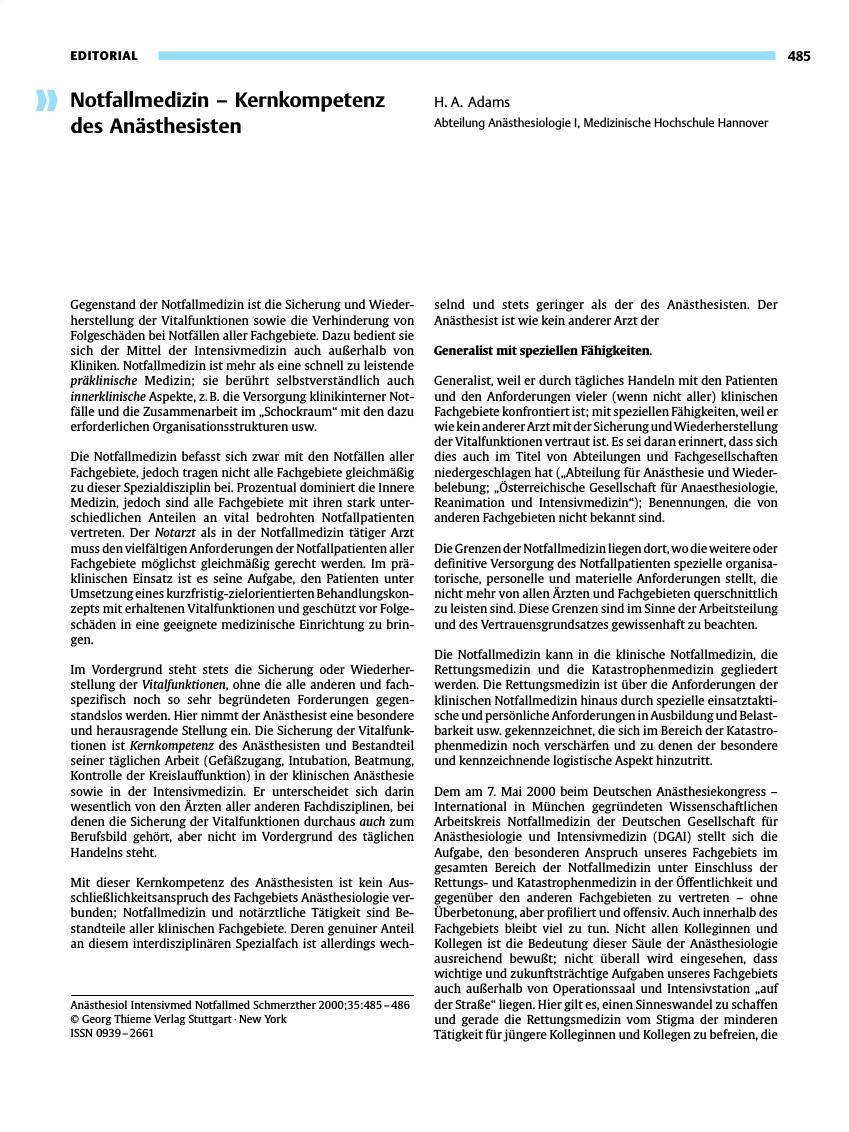 Vorschauseite 1: Notfallmedizin - Kernkompetenz des Anästhesisten