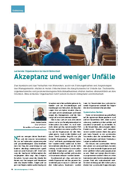 Vorschauseite 1: Lernende Organisation für mehr Sicherheit, Akzeptanz und weniger Unfälle.
