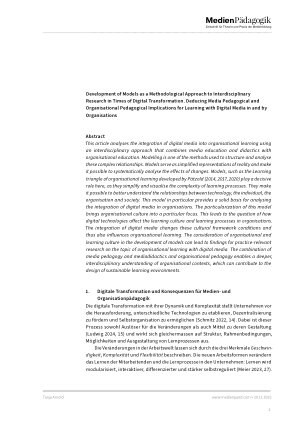 Vorschauseite 2: Modellentwicklung als methodischer Zugang zur interdisziplinären Forschung in Zeiten der Digitalen Transformation