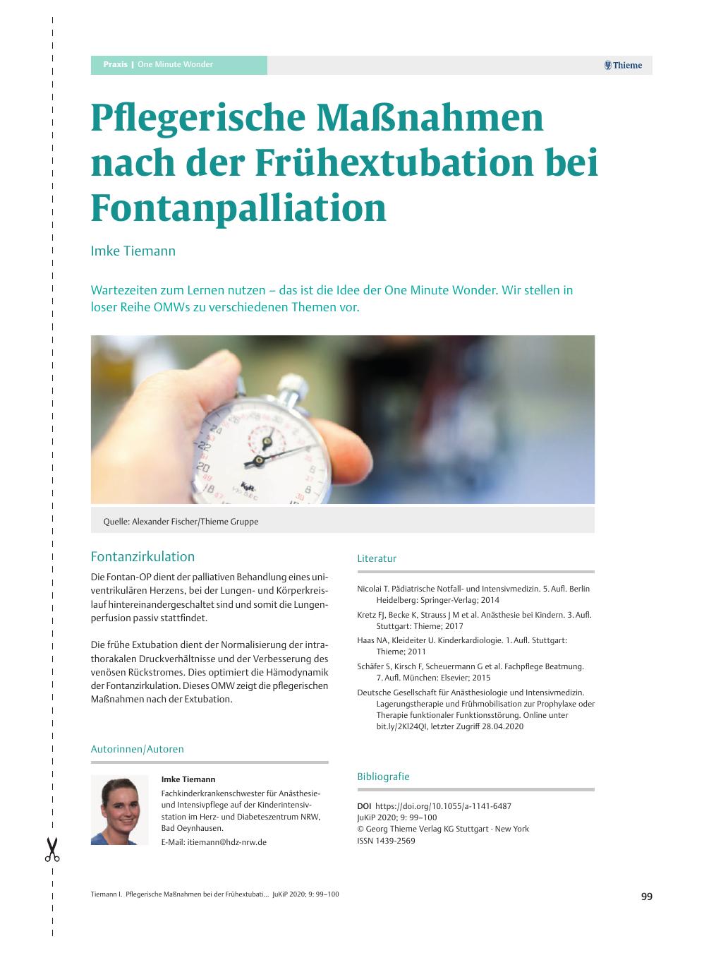 Vorschauseite 1: Pflegerische Maßnahmen nach der Frühexkubation bei Fontanpalliation