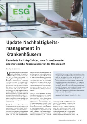 Vorschauseite 1: Update Nachhaltigkeitsmanagement in Krankenhäusern Reduzierte Berichtspflichten, neue Schwellenwerte und strategische Konsequenzen für das Management