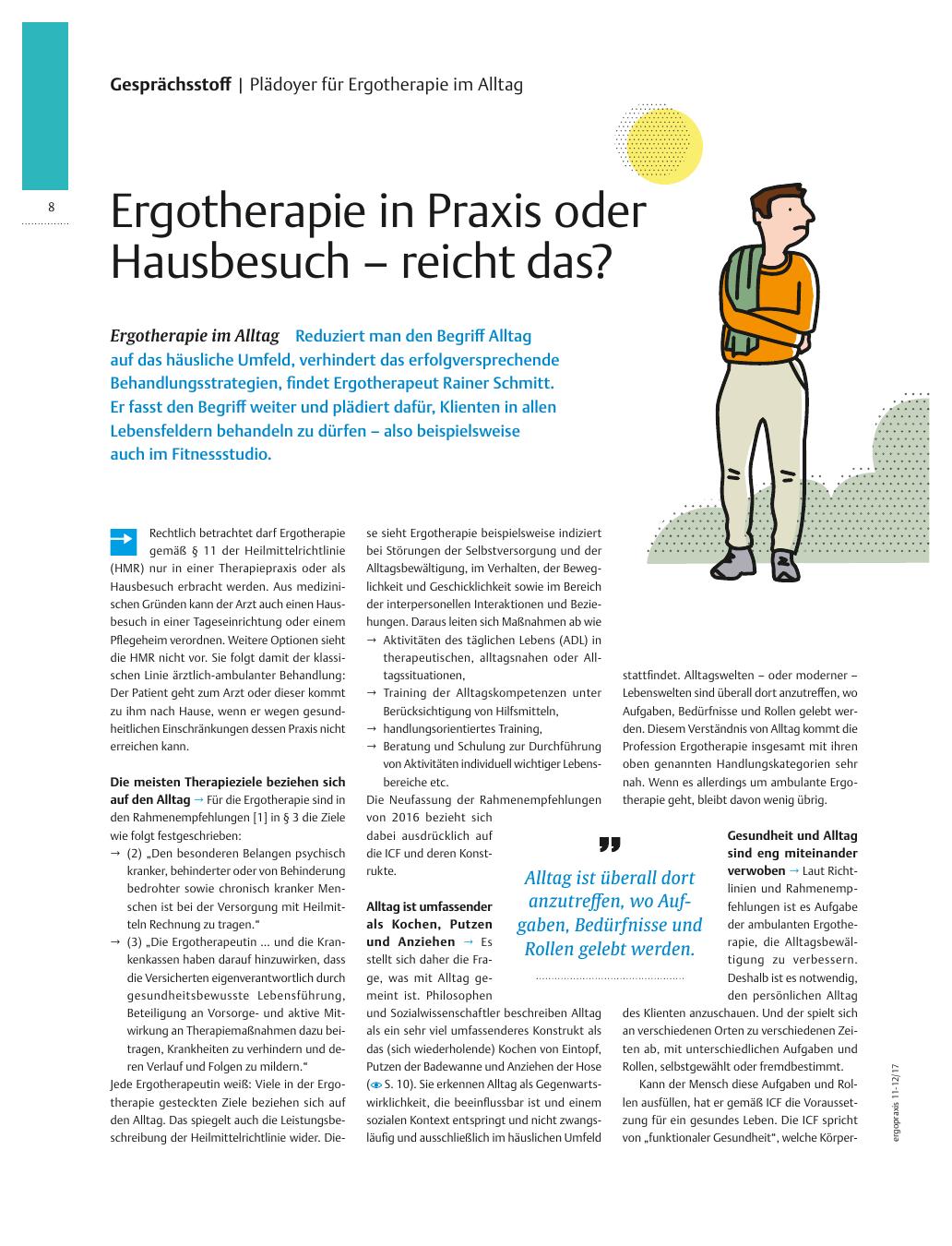 Vorschauseite 1: Ergotherapie im Alltag ? Ergotherapie in Praxis oder Hausbesuch ? reicht das?