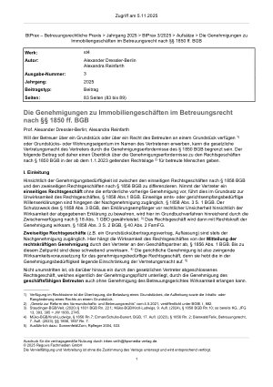 Vorschauseite 1: Die Genehmigungen zu Immobiliengeschäften im Betreuungsrecht nach §§ 1850 ff. BGB