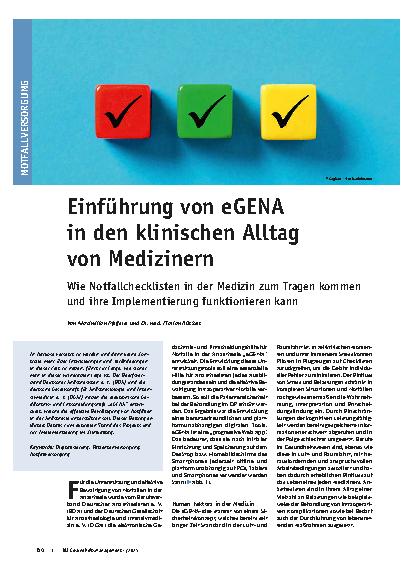 Vorschauseite 1: Einführung von eGENA in den klinischen Alltag von Medizinern
