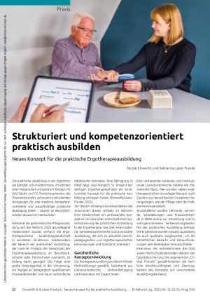Vorschauseite 1: Strukturiert und kompetenzorientiert praktisch ausbilden Neues Konzept für die praktische Ergotherapieausbildung