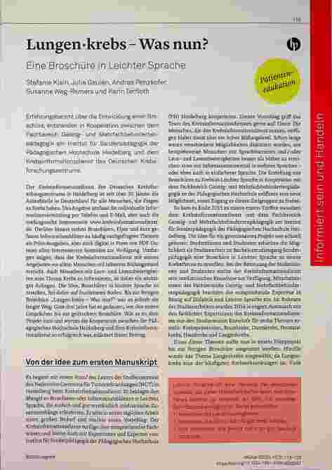 Vorschauseite 1: Lungenkrebs - Was nun? Eine Broschüre in Leichter Sprache