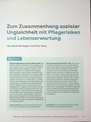 Vorschauseite 1: Zum Zusammenhang sozialer Ungleichheit mit Pflegerisiken und Lebenserwartung